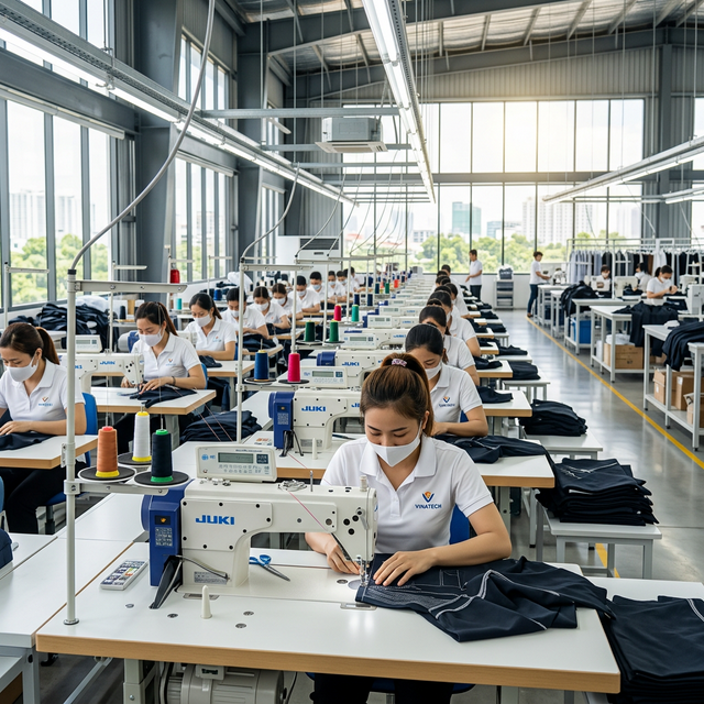 Modern eco-friendly garment production facility with natural light
